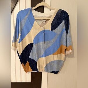 Nic & Zoe Ocean Isle Colorblock V-Neck Top XS Oversized